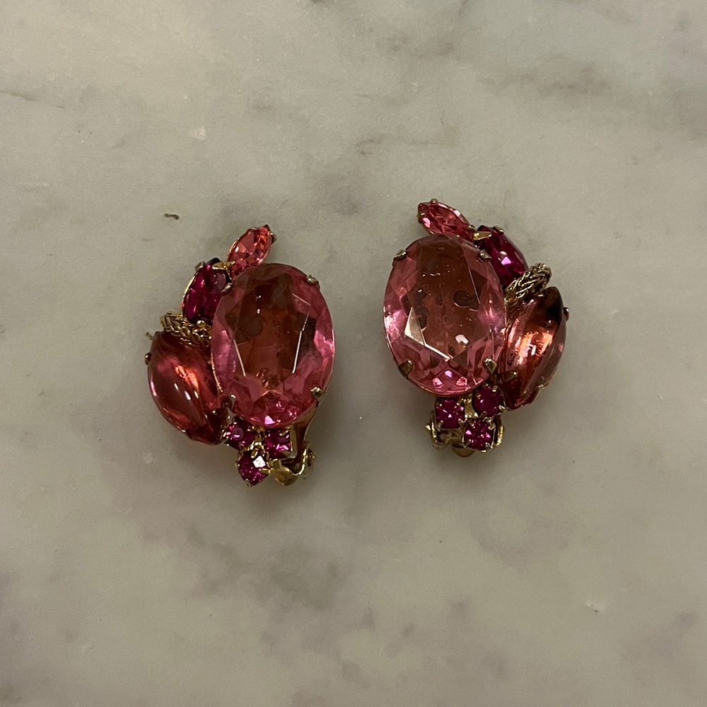 Vintage Pink Rhinestone Clip-On Earrings